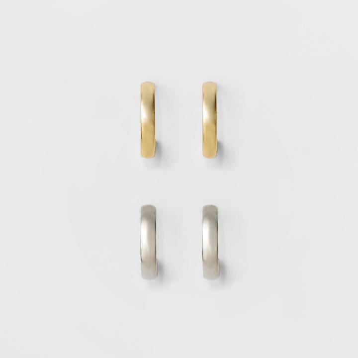 Women's Smooth Hoop Earring Set Duo - A New Day Gold/silver
