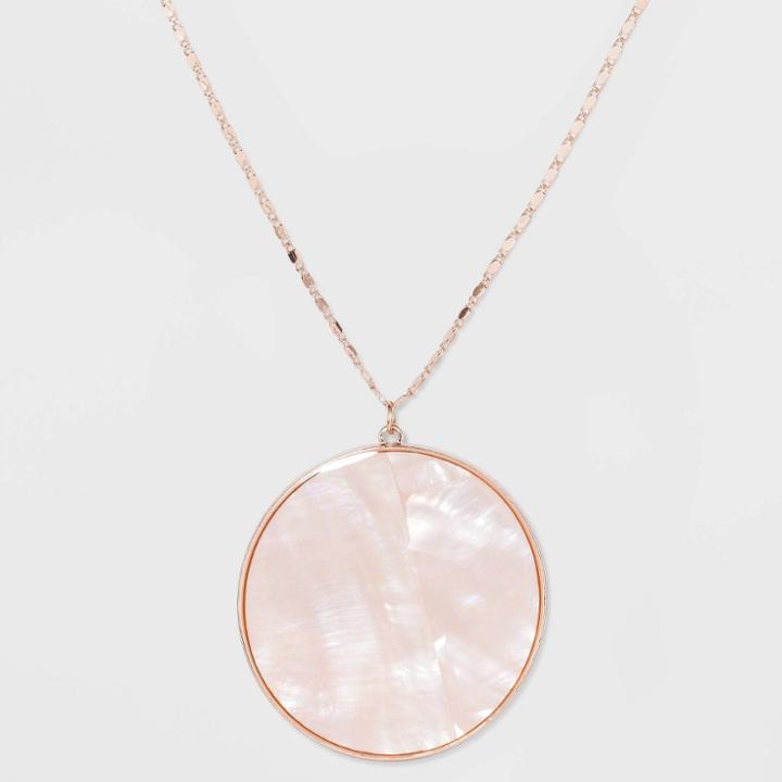 Mother Of Pearl Disc Long Necklace - A New Day , Women's, Beige