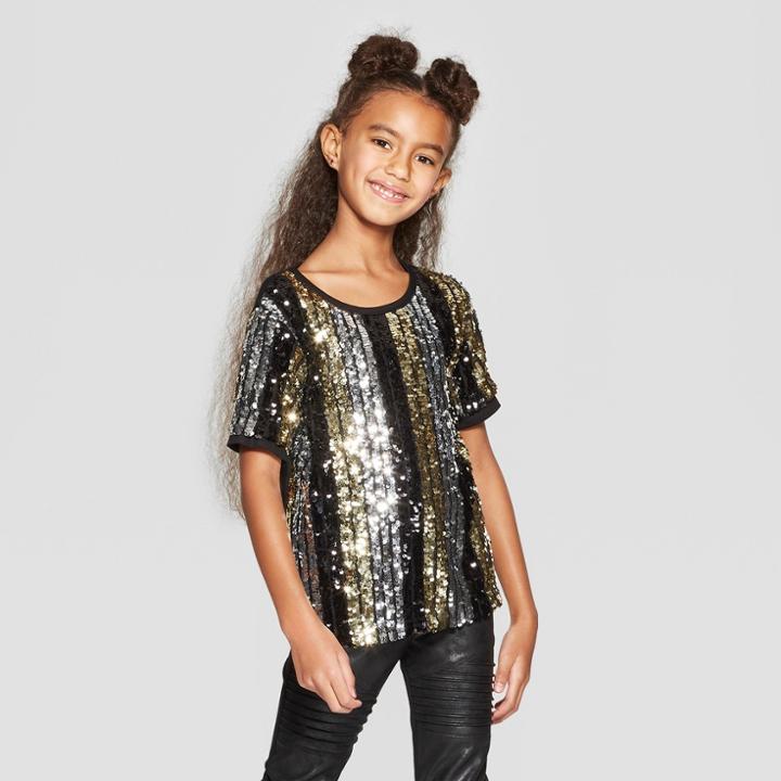 Girls' Sequin Short Sleeve T-shirt - Art Class M,