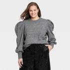 Women's Plus Size Crewneck Embellished Pullover Sweater - A New Day Charcoal