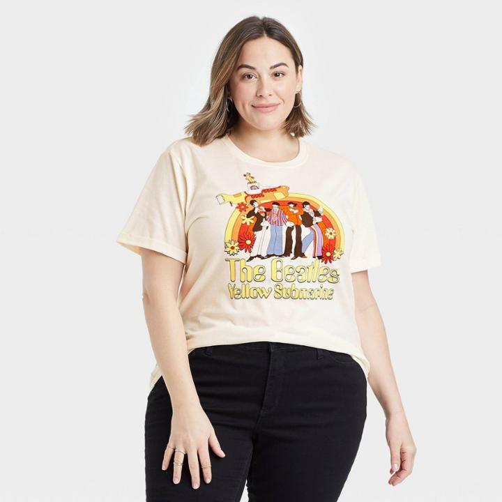 Women's The Beatles Plus Size Yellow Submarine Short Sleeve Graphic T-shirt - Cream