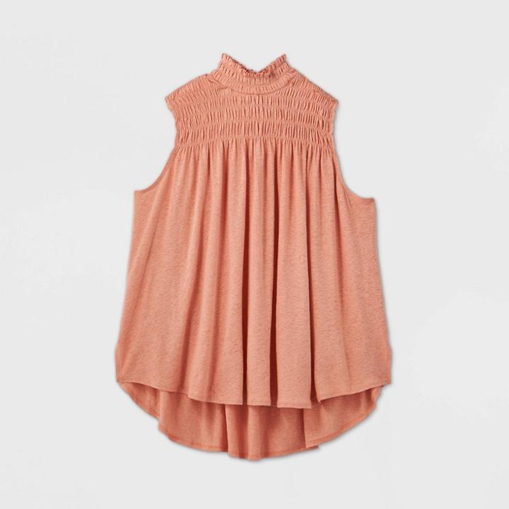 Women's Sleeveless Smocked Linen Top - A New Day Coral