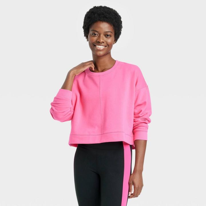 Women's Cotton Fleece Crewneck Cropped Sweatshirt - All In Motion Berry Pink