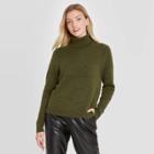 Women's Turtleneck Pullover Sweater - A New Day Olive Green Xs, Green Green
