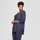 Women's Plus Size Cozy Long Sleeve V-neck Pullover - Ava & Viv Heather Navy