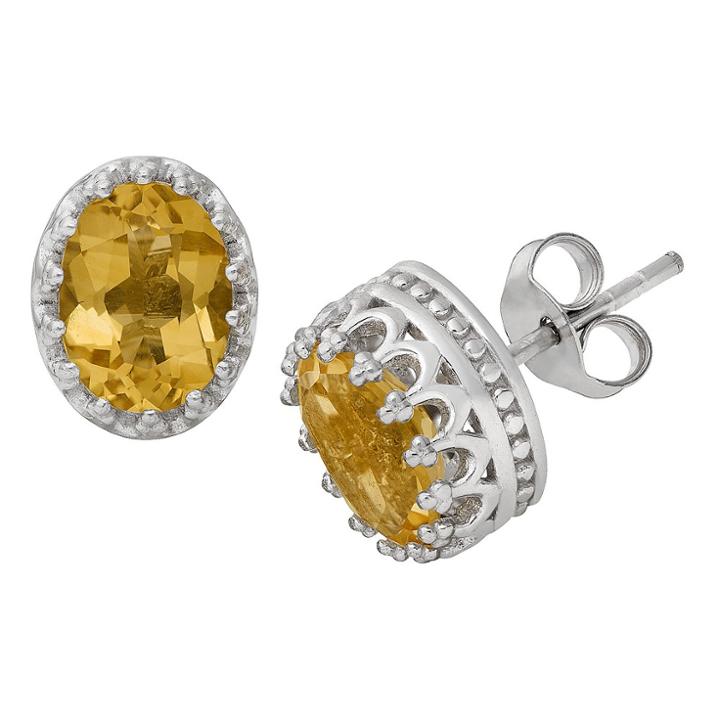 2 3/7 Tcw Tiara Sterling Silver Oval-cut Citrine Crown Earrings