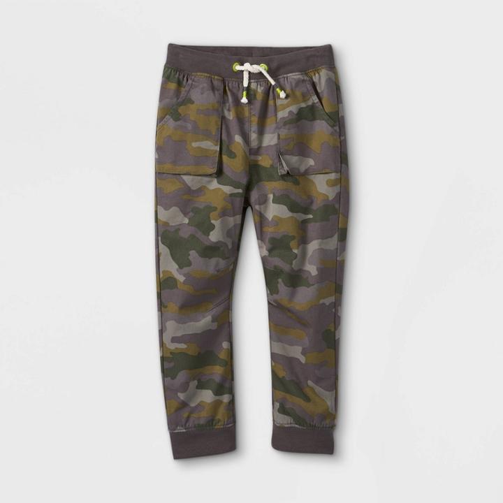 Toddler Boys' Jersey Lined Woven Jogger Pull-on Pants - Cat & Jack Camo Green