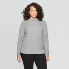 Women's Plus Size Long Sleeve Ribbed Turtlemock Neck T-shirt - Ava & Viv Medium Heather Gray X, Medium Grey Gray