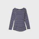 Maternity Striped Long Sleeve Boat Neck Side Shirred T-shirt - Isabel Maternity By Ingrid & Isabel Navy