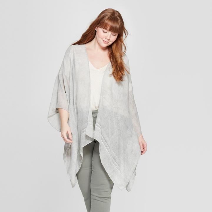 Women's Striped Woven Plus Size Kimono Jacket Ruana - Universal Thread Heather Gray,
