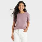 Women's Short Sleeve Casual Fit T-shirt - A New Day Purple
