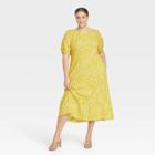 Women's Plus Size Bishop Elbow Sleeve Tie-back Dress - Who What Wear Yellow Leopard Print