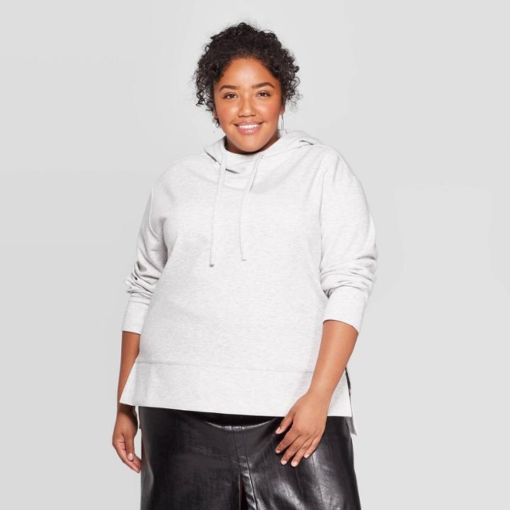 Women's Plus Size Long Sleeve Pullover Hoodie - Ava & Viv Light Heather Gray X, Light Grey Gray