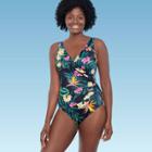 Women's Slimming Control Wrap-front One Piece Swimsuit - Dreamsuit By Miracle Brands Black