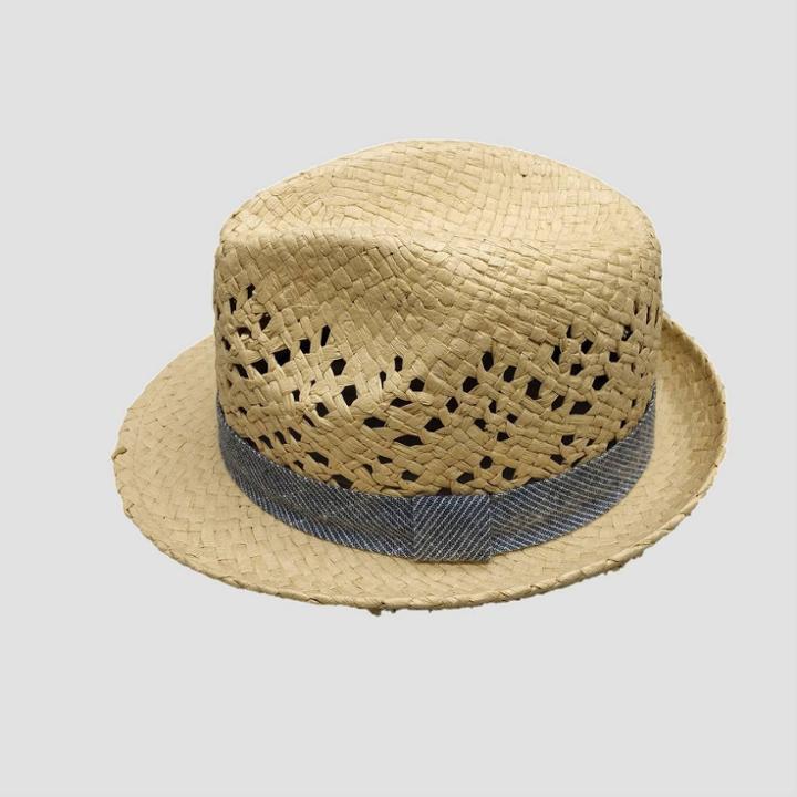 Baby Boys' Straw With Chambray Fedora Hat - Cat & Jack Beige 12-24m, Toddler Boy's, White