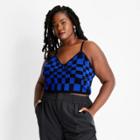 Women's Plus Size V-neck Bralette Sweater Tank Top - Future Collective With Kahlana Barfield Brown Blue Geometric