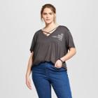 Women's Plus Size Do Good. Feel Good Short Sleeve Criss-cross V-neck Graphic T-shirt - Zoe+liv (juniors') - Charcoal