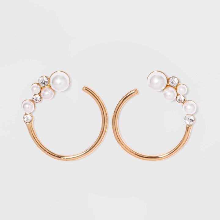 Clustered Pearl And Crystal Open Circle Earrings - A New Day Gold
