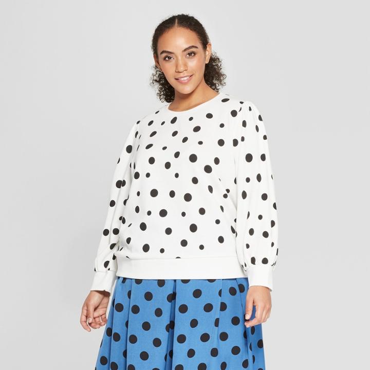 Women's Plus Size Polka Dot Long Sleeve Sweatshirt - Who What Wear White/black X, White/black Polka Dot