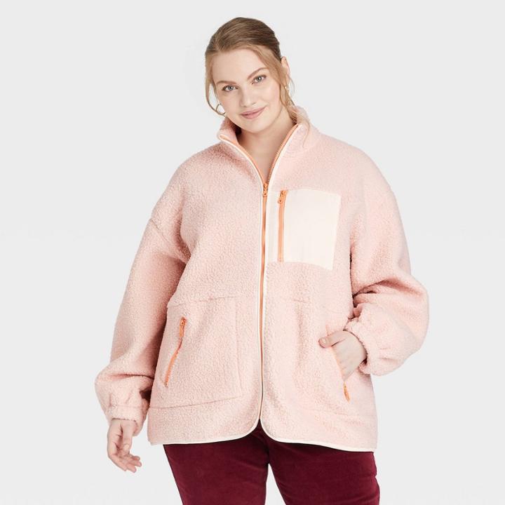 Women's Plus Size Sherpa Jacket - Universal Thread Blush