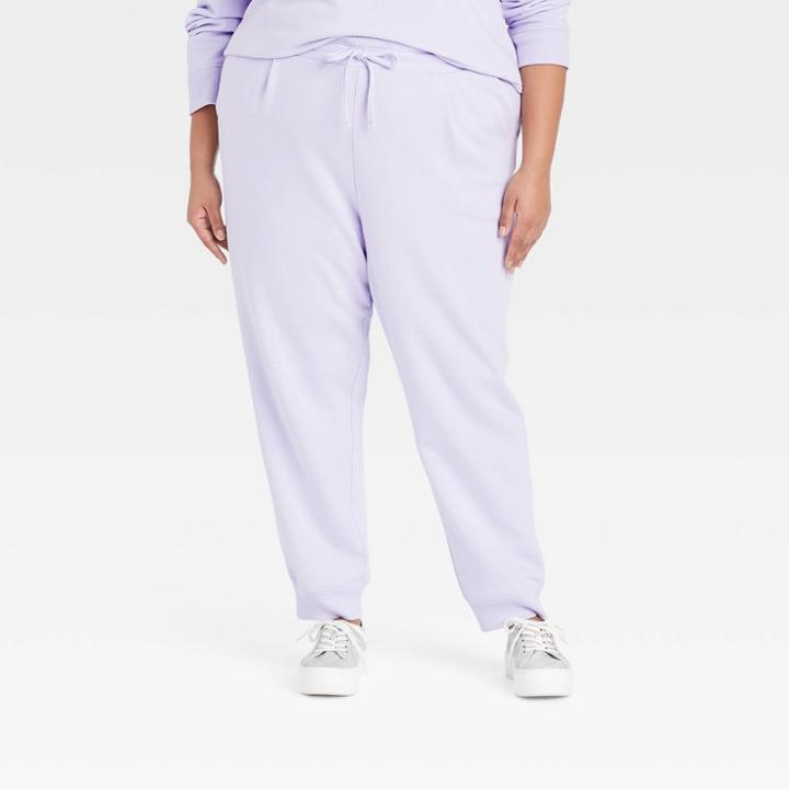 Women's Plus Size High-rise Knit Pull-on Ankle Jogger Pants - A New Day Light Purple