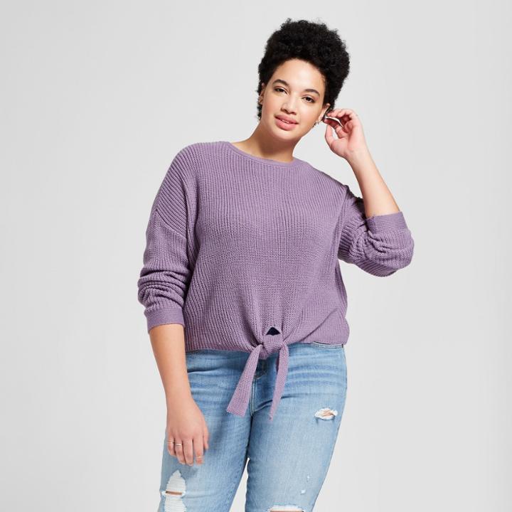 Women's Plus Size Tie Front Pullover - Universal Thread Purple X