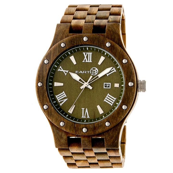 Earth Wood Men's Inyo Eco - Friendly Sustainable Wood Bracelet Watch - Olive, Olive Tree