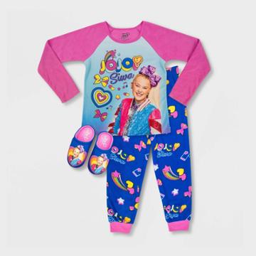 Girls' Jojo Siwa 2pc Pajama Set With Slippers - Blue/pink