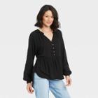 Women's Long Sleeve Button-front Blouse - Knox Rose Black