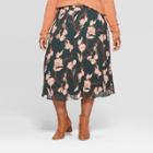 Women's Plus Size Floral Pleated Skirt - A New Day Green X, Women's