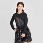 Girls' Long Sleeve Rainbow Unicorn Graphic T-shirt - Cat & Jack Black M, Girl's,