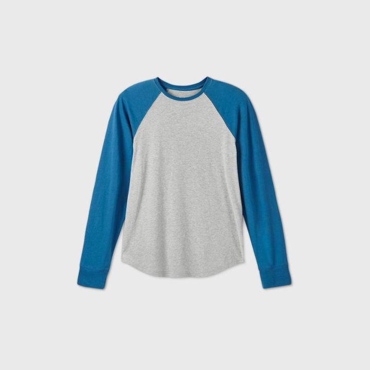 Men's Standard Fit Long Sleeve Baseball T-shirt - Goodfellow & Co Blue