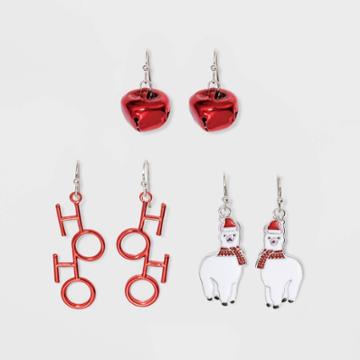 No Brand Bell And Llama With Ho Ho Verbiage Novelty Earring Set - Red, Women's,