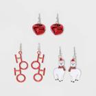 No Brand Bell And Llama With Ho Ho Verbiage Novelty Earring Set - Red, Women's,