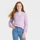 Girls' Boxy Cropped V-neck Sweater - Art Class Light Purple