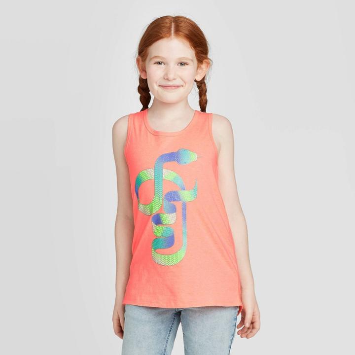 Girls' Snake Graphic Tank Top - Cat & Jack Bright Peach Xs, Girl's, Orange