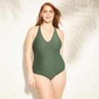 Women's Textured Strappy Back One Piece Swimsuit - Kona Sol Dark Green