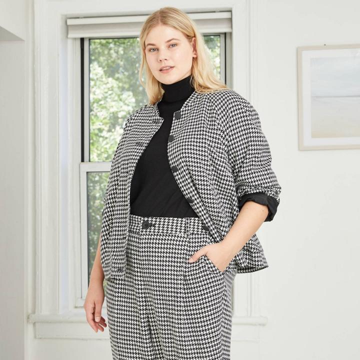 Women's Plus Size Jacquard Print Tailored Bomber Jacket - Who What Wear Black