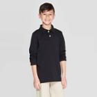 Boys' Long Sleeve Interlock Uniform Polo Shirt - Cat & Jack Black S, Boy's,