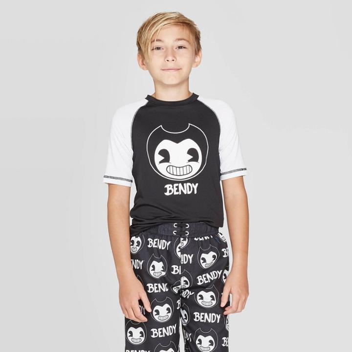Boys' Bendy And The Ink Machine Smiling Rash Guard - Black S, Boy's,