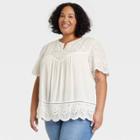 Women's Plus Size Short Sleeve Eyelet Shirt - Knox Rose White