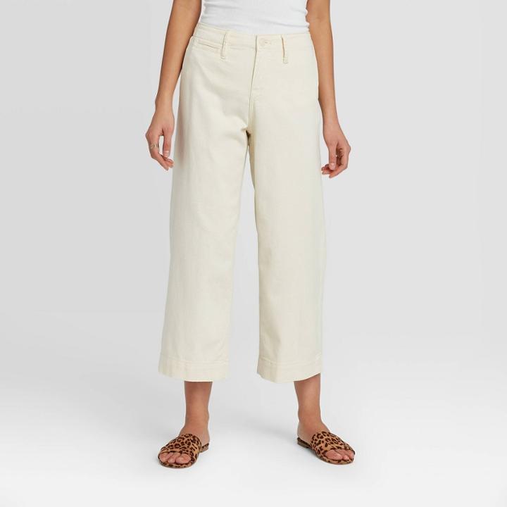 Women's High-rise Wide Leg Cropped Pants - A New Day Cream 2, Women's, Ivory