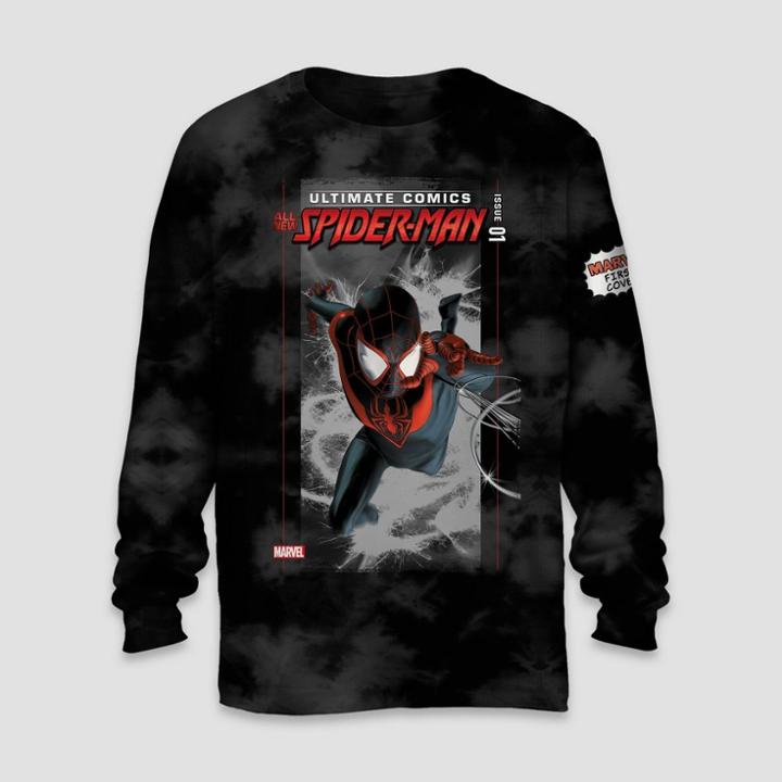 Men's Marvel Spider-man Long Sleeve Graphic - Black Wash