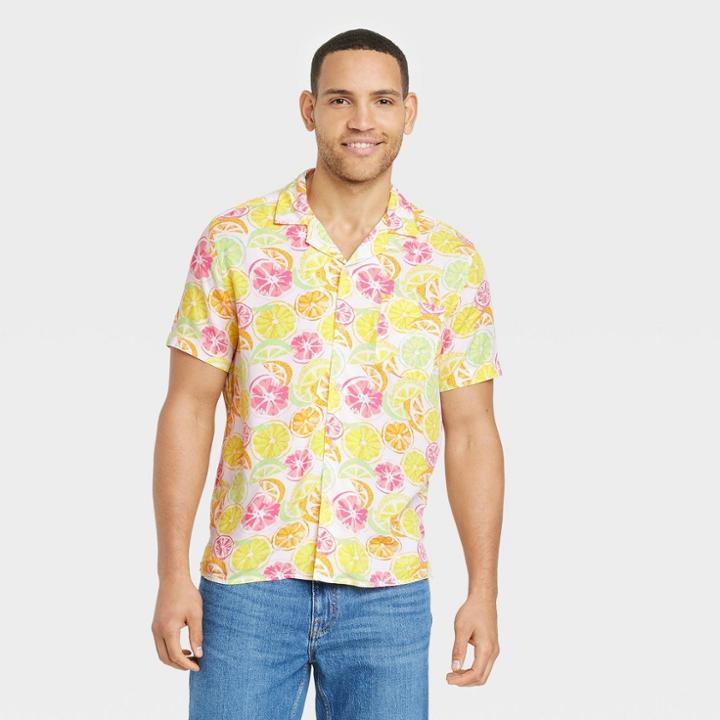 Men's Short Sleeve Button-down Camp Shirt - Goodfellow & Co Bright