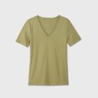 Women's Short Sleeve V-neck Fitted T-shirt - A New Day Light Olive Xs,