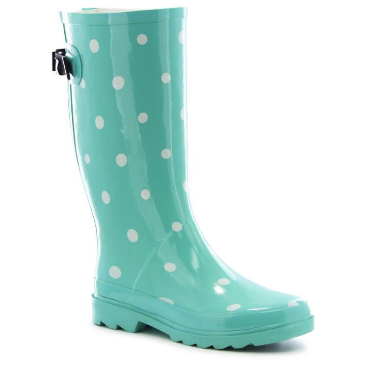 Washington Shoe Company Women's Novelty Polka Dot Wide Calf Rain Boots - Mint 11wc, Size: 11 Wide Calf, Blue