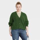 Women's Plus Size Button-front Cable Stitch Cardigan - Universal Thread Green
