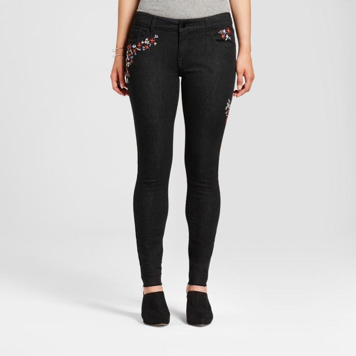 Women's Curvy Floral Embroidered Skinny Jeans - Mossimo Black