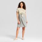 Maternity Floral Print Short Sleeve Tie Front Solid Knit Dress - Macherie Sage L, Women's, Green