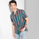 Men's Striped Short Sleeve Button-down Shirt - Original Use Teal Blue